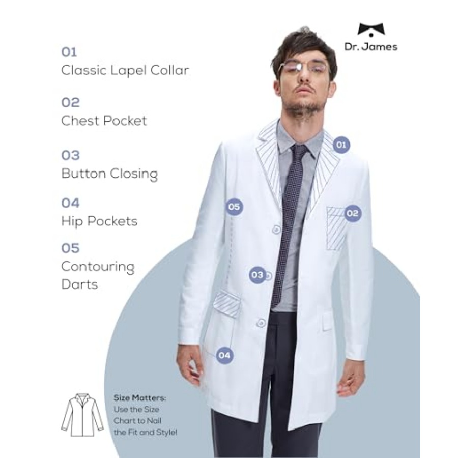 Dr. James Men's Lab Coat White - Medical Lab Coats recensione e prezzo