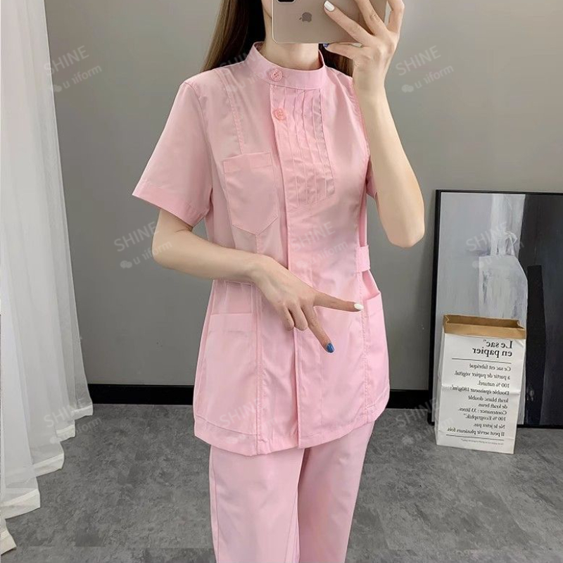 Pink Nurse Uniforms Short Slee - Medical Lab Logo recensione e prezzo